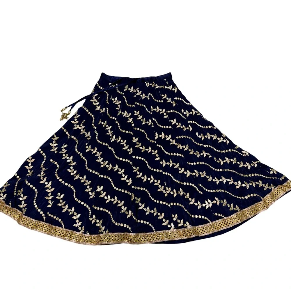 Navy Blue Gold Embroider Lehenga Full Maxi Skirt Indian Wedding‎ Ethnic Beaded